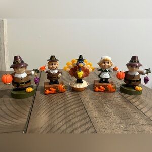 Lot of 5 Solar Dancing Pilgrims Turkeys BobbleHead Thanksgiving Gift Suncatcher